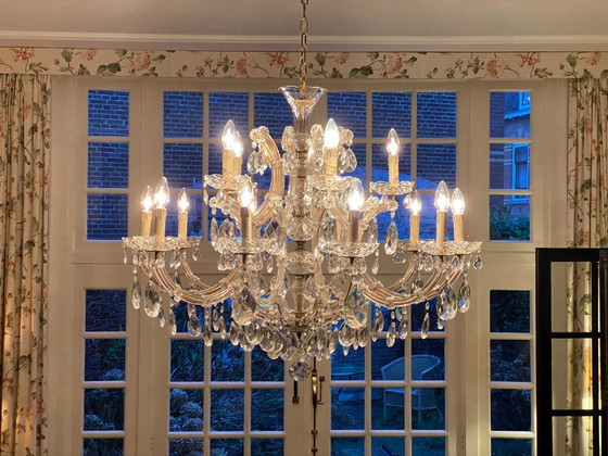 Vintage Maria Theresia crystal chandelier, Bohemia ca. 1955, 15 lights, Ø100 cm, Glass, Transparent (photo 6 of 7)