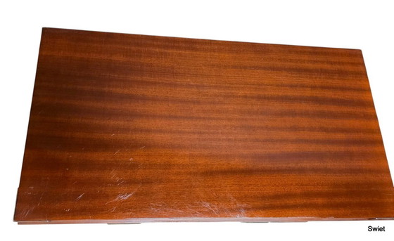 Image 1 of 2294 Vintage wooden cabinet with brass details and wheels