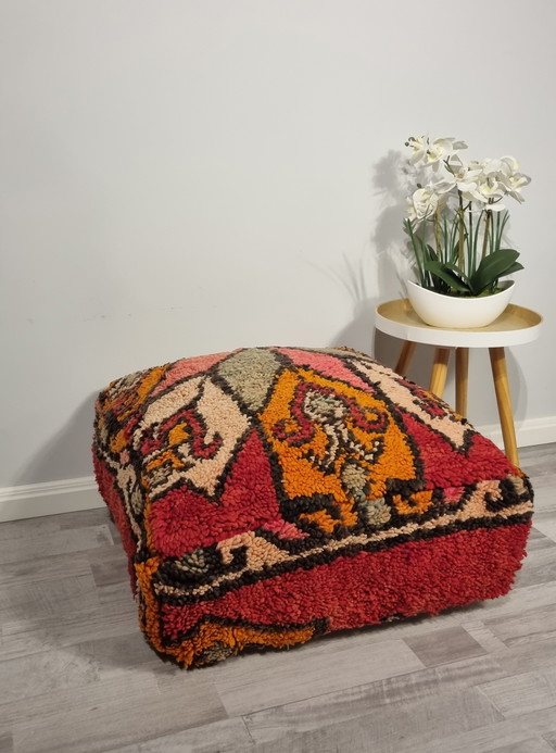 Vintage Berber Pouf Of Real Wool