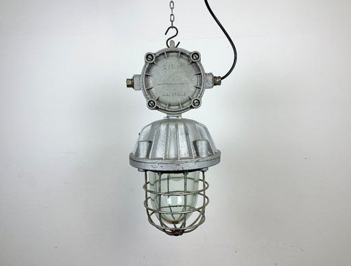 Large Industrial Cast Aluminium Cage Pendant Light, 1970s