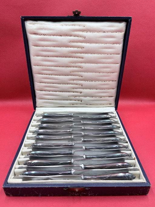 Set 18x WMF Art Nouveau Dessert Mesjes 20cm - Verzilverd - 52,1gr - Doos 23x23cm - Complete Set
