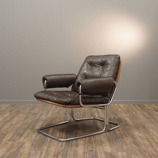 Sillón Easy Lounge | Silla de acero tubular de cuero de mediados de siglo