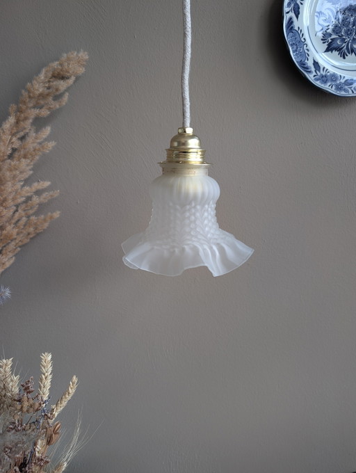 prachtige bijzondere kleine vintage hanglampje opaline rokkapje