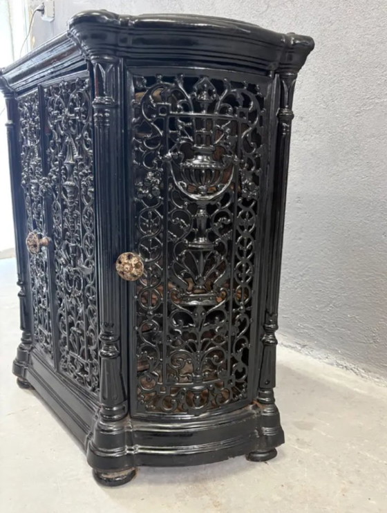 Image 1 of Antique Decorative Fireplace Insert Ornate Cast Iron Black 1900s French Style