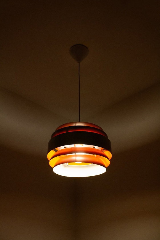 Image 1 of Lacquer louvre pendant lamp 1960s chrome orange