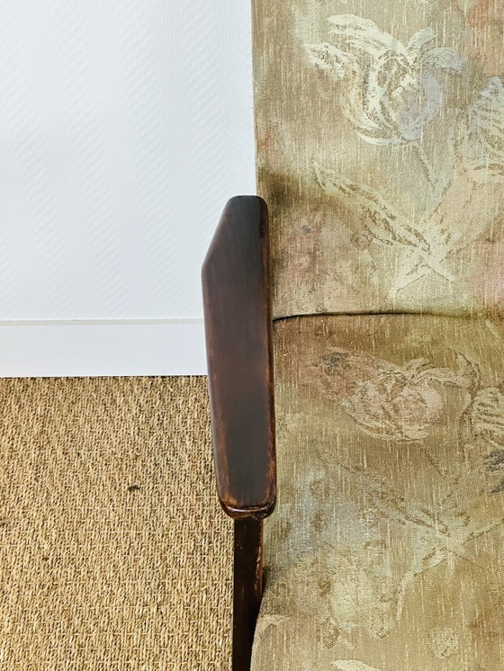 Image 1 of Vintage fauteuil van donker hout met bloemenprintstof, 1960