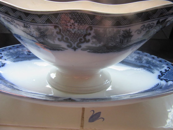 Image 1 of ANTIEKE PORSELEINEN JUSKOM SHANGHAI blauw wit