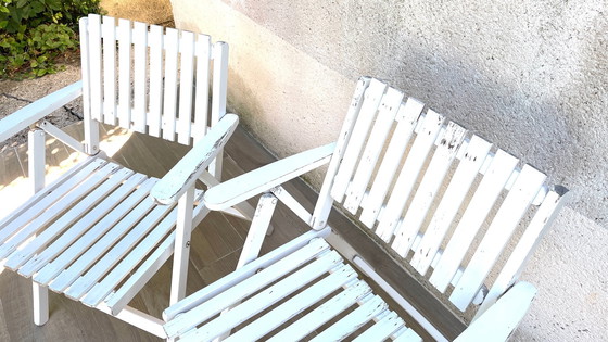 Image 1 of Vintage Wood Folding Garden Armchair by R.Gleizes France