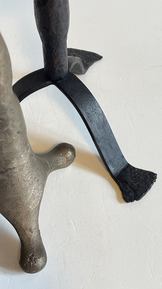 Image 1 of Een paar brutalistische vintage stalen kandelaars