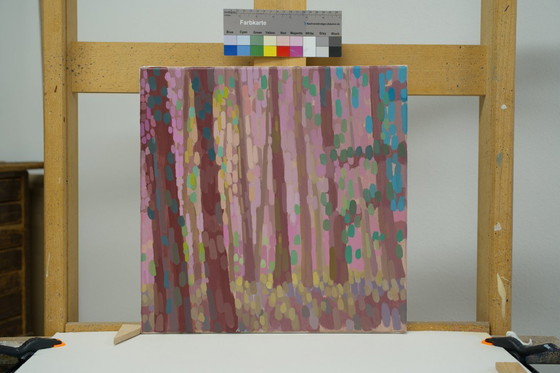 Image 1 of Schilderij "Boslicht 1", handgeschilderd uniek stuk, natuur, landschapsschilderij, acrylverf, 40x40 cm