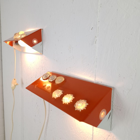 Image 1 of 2x vintage wall lamp bedside lamp orange/red Herda 70s