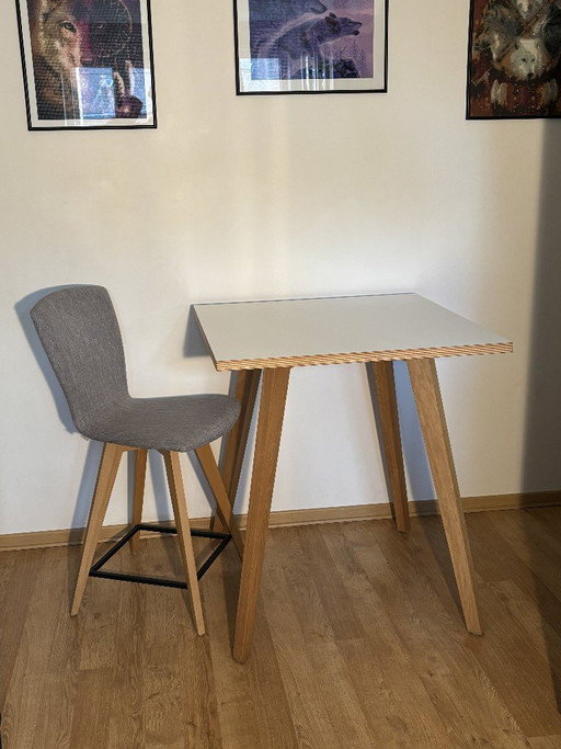 Ensemble Compact Mobitec Mood – Table Snack Fenix Blanc (90x90) & Chaise Haute Chêne