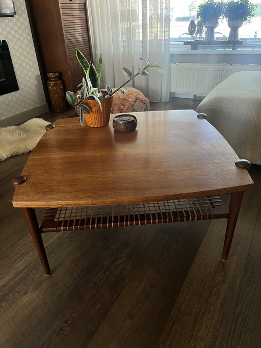 Vintage Louis van Teeffelen coffee table – salontafels, Rattan, Wood
