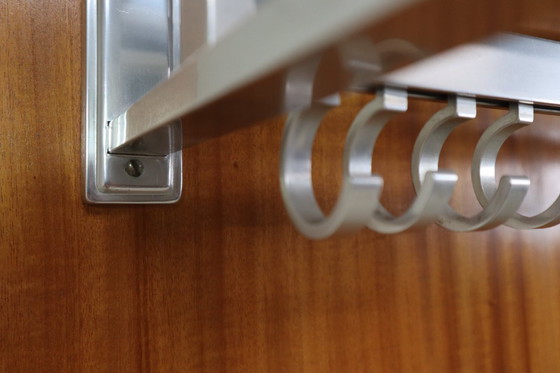 Image 1 of Modernist wall-mounted cloakroom in Teak, Aluminium & Nickel-plated Brass, 1950s
