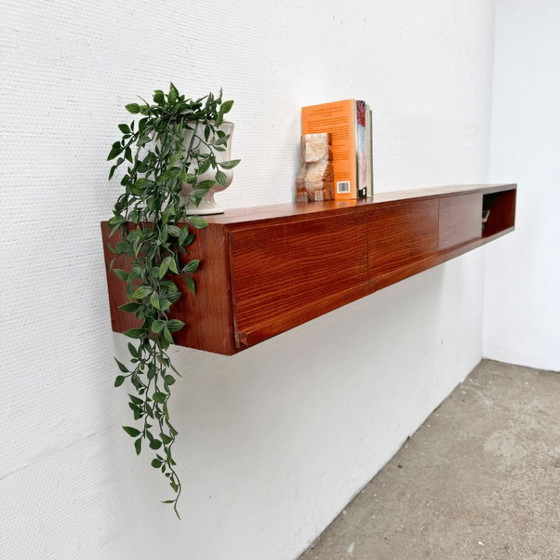 Teak Wall cabinet with drawers, Wood, Brown, Mid Century Modern (photo 2 of 7)