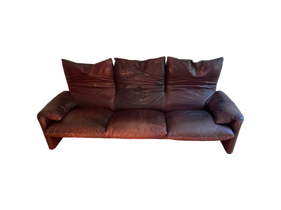 Image 1 of Cassina Maralunga 3-seater leather sofa by Vico Magistretti 1970s