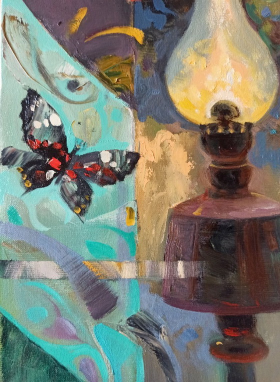 Original Oil Painting Abstract Figurative Girl Moths – Paintings & Drawings, Canvas (photo 7 of 10)
