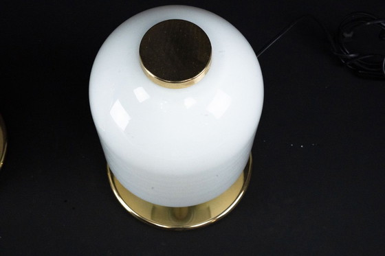 Image 1 of Pair of 1980s Italian Murano Lattimo Glass Mushroom Bedside Lamps