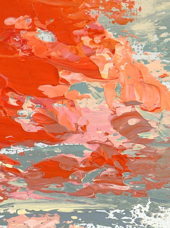 Image 1 of Large abstract diptych with warm orange and soft green tones | Numinosity | 120 x 60 cm