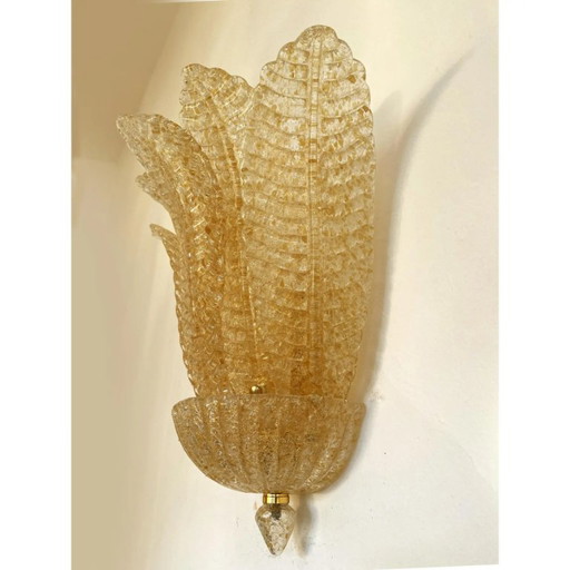 Venetiaanse gouden Graniglia "blad" design Murano glazen wandlampen, paar