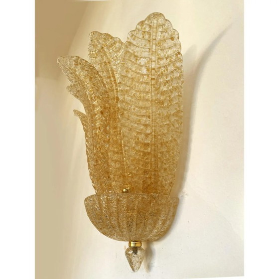 Image 1 of Venetiaanse gouden Graniglia "blad" design Murano glazen wandlampen, paar