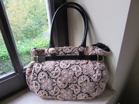 Image 1 of Gehaakte & leren tas / shopper APPARTAMENTO 50 (Marisa Maglif) Italië, vintage design