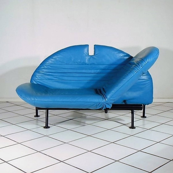 Image 1 of Sofa Loveseat turquoise leer van Walter Leeman voor Sormani, 1980