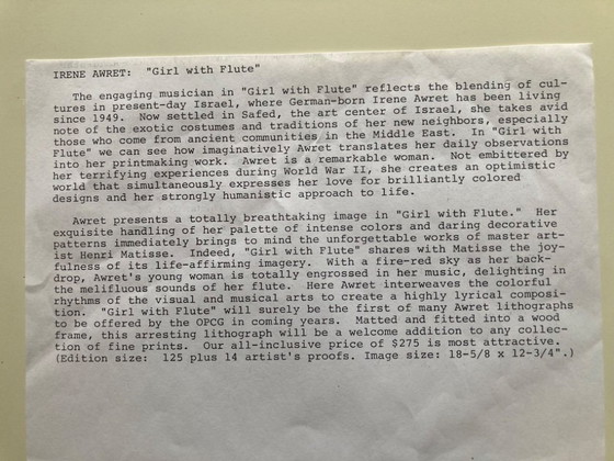 Image 1 of Litografía ‘Niña con flauta’ Irene Awret