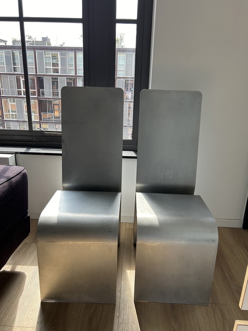 2x Sculptural Aluminium Chairs