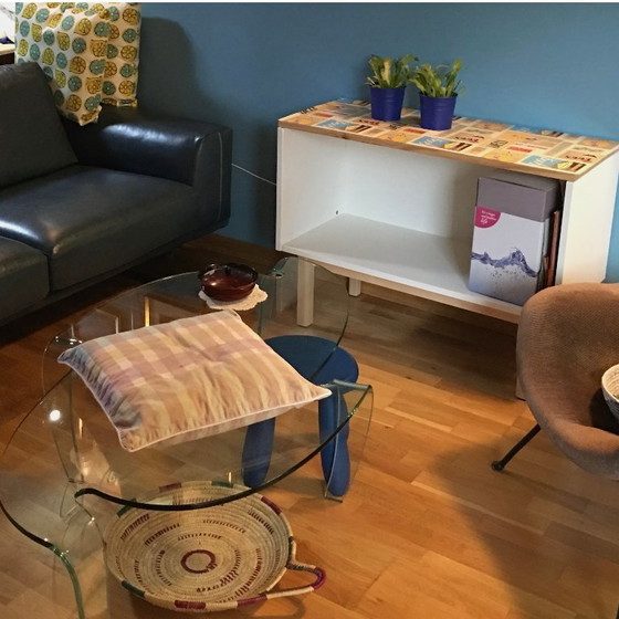 Image 1 of Italian table with one-piece curved tempered glass top, 1990s