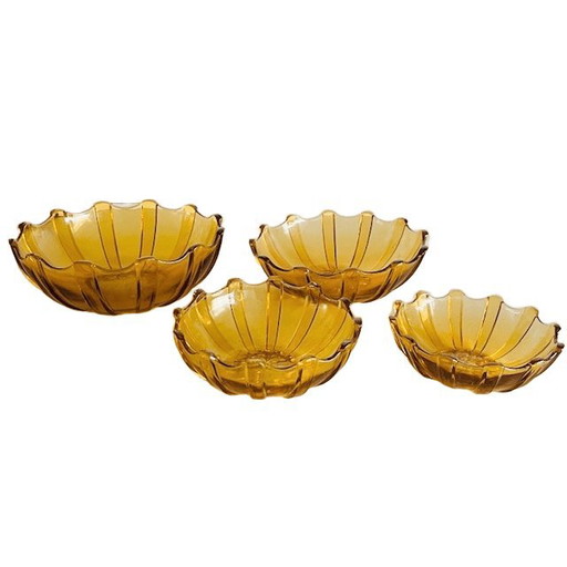Vintage Art Deco glass bowls set amber pressed glass Scailmont 1930s