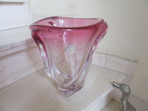 VAL ST LAMBERT (Belgium) Tall & Very Heavy Swirl Vase. 8 kg ! modernist , MCM, original label 
