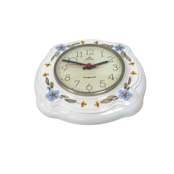 Image 1 of Reloj de pared de cerámica Meister-Quarz - Pintado a mano, motivos florales, Alemania, años 70/80
