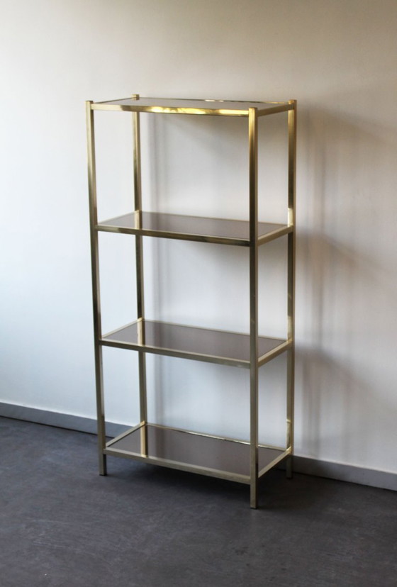 Image 1 of Etagère en verre fumé et miroité, style Hollywood Regency, 70’s.