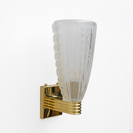 Image 1 of Attributed to Barovier & Toso Brass and "Reticello" Murano Glass Sconces
