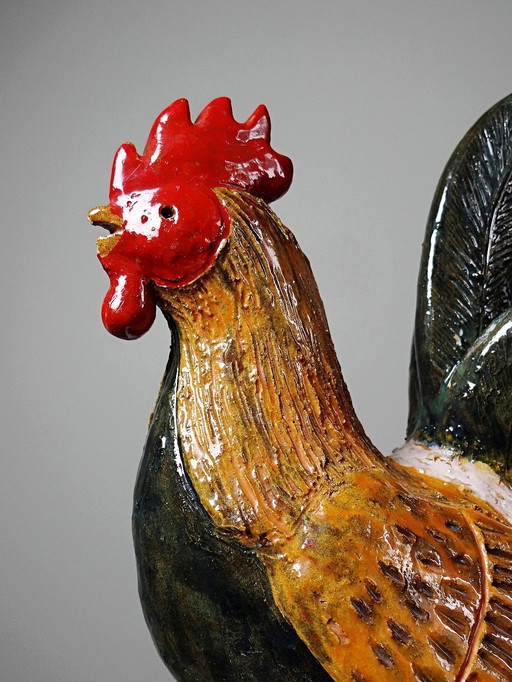 Small decorative glazed ceramic rooster folk art