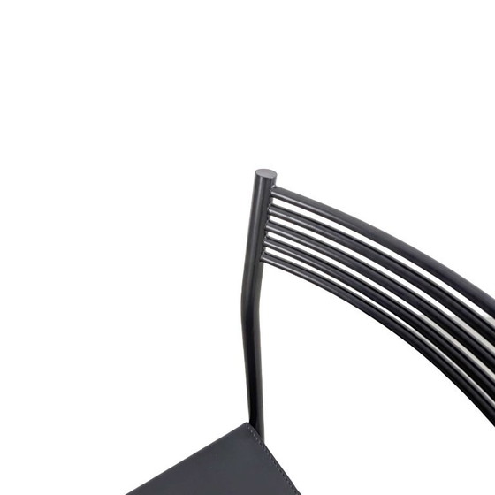 Black Leather Chair 1980s Italy Vintage Dining Chair, Metal (photo 8 of 8)