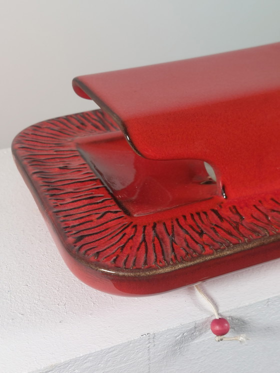 Image 1 of Vintage keramische wandlamp met twee lichtpunten, rood, uit het midden van de vorige eeuw, jaren 70.