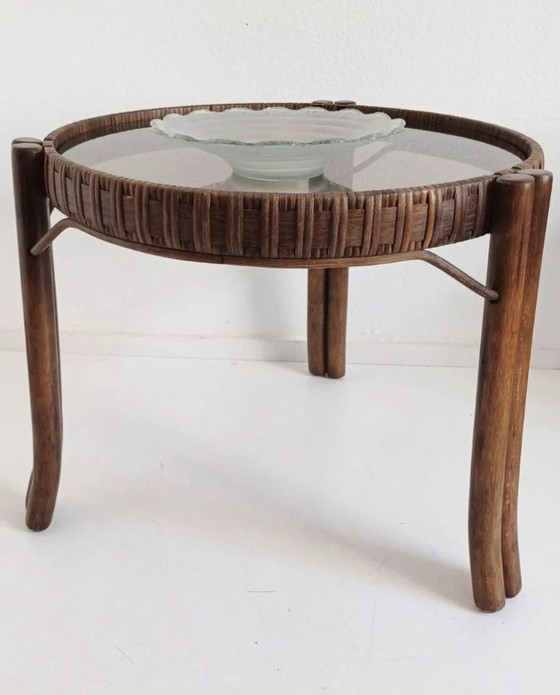 Tavolo in rattan con piano in vetro fumé – Tavolini, Glass (photo 2 of 5)