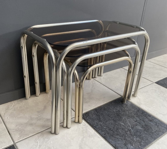 Image 1 of Glass nesting set of tables 1970s