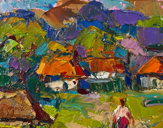 Image 1 of Original Oil Painting Summer Village Landscape Earth awakens to new life