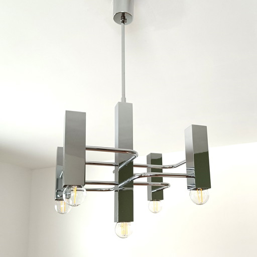 Vintage chandelier in chrome with 5 lightpoints by Sciolari - Boulanger