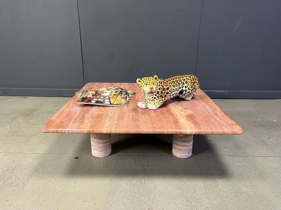 Image 1 of Angelo Mangiarotti red travertine Coffee Table for Up&Up, Italy