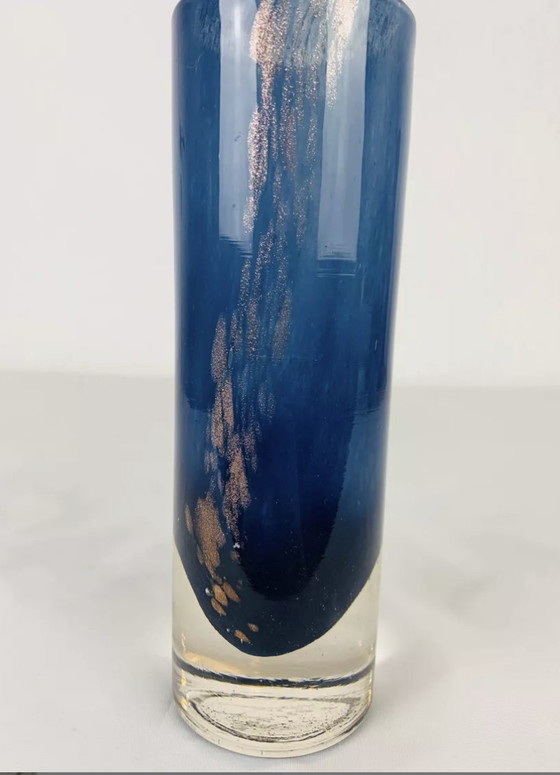 Image 1 of Vase Rouleau Verre Bleu Vintage