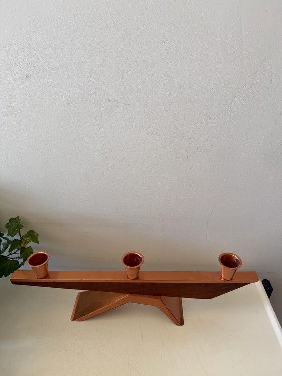 Portacandele Mid-Century in legno di teak – Copper, Scandinavian (photo 2 of 7)