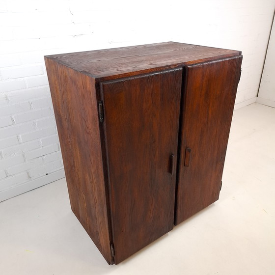 Image 1 of Vintage sideboard art deco style rough dark brown wood