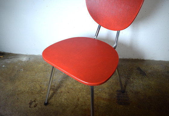 Image 1 of Red 1950s Accent Chair Chrome Kitchen Chair Vintage Mid Century Chair