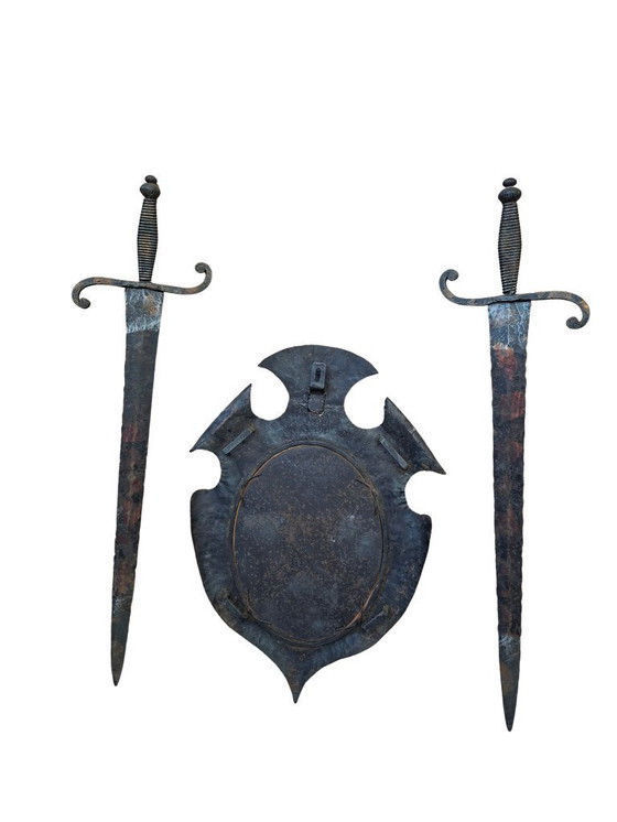 Image 1 of Heraldische spiegel uit de jaren 70 van smeedijzer.