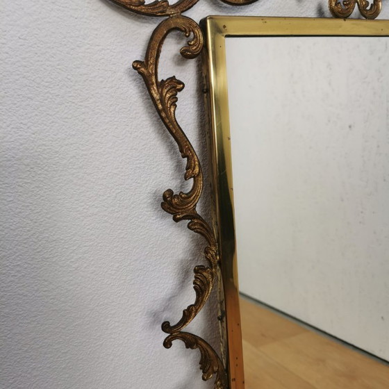 Image 1 of Vintage goudkleurige messing spiegel kuifspiegel schouwspiegel