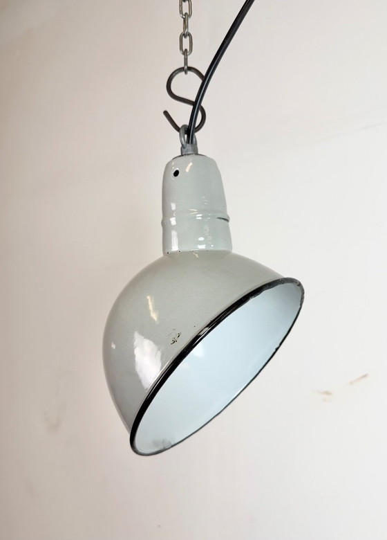 Image 1 of Industrial Grey Enamel Factory Pendant Lamp, 1960s